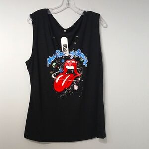 Black Graphic Sleeveless Top, rolling stones logo, new with tags,  sz XXL